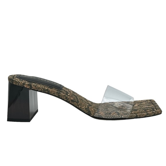 NEW GOOD AMERICAN Block Heel Slide Sandals Desert Snake Clear Upper Size 10 - Picture 3 of 9